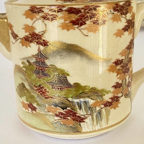 Vintage Koshida Japan 14 Piece Tea Set‎ Autumn Leaves Scene Teapot Cups Saucers - Picture 9 of 12